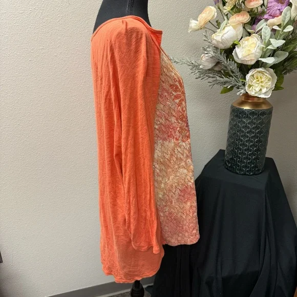 Reba Woman 3X Orange Boho Medallion Print Long Sleeve V-Neck Top Fall - Picture 5 of 9